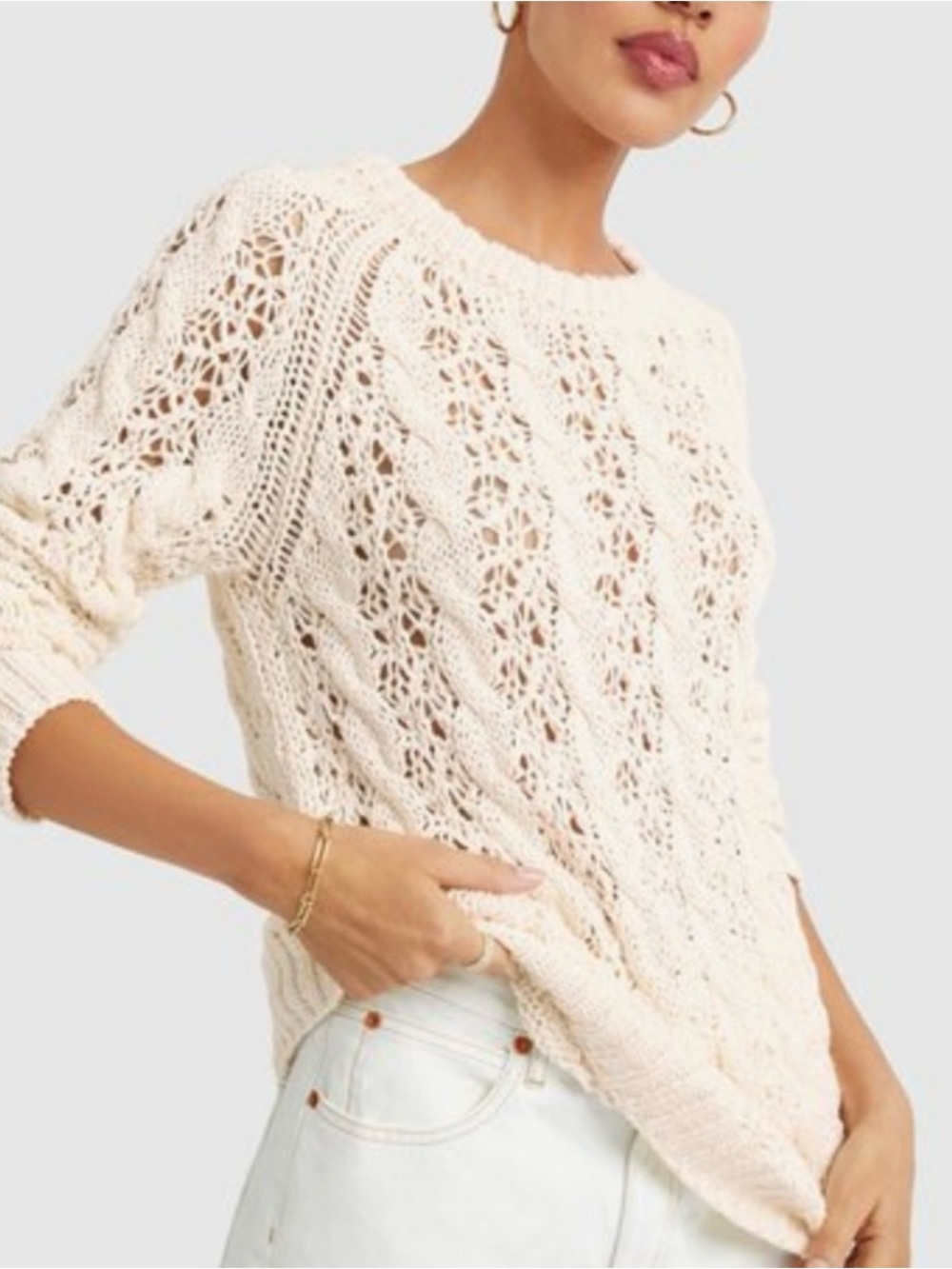Nili Lotan Cream Cable-Stitch Sweater
